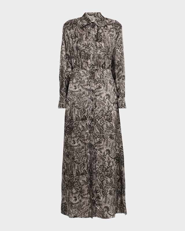 Golden Floral Viscose Twill Shirtdress
